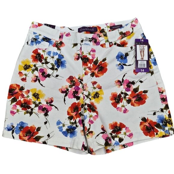 Gloria Vanderbilt "Amanda" White Floral Print Denim Shorts High Rise Size 14 New - Picture 12 of 12